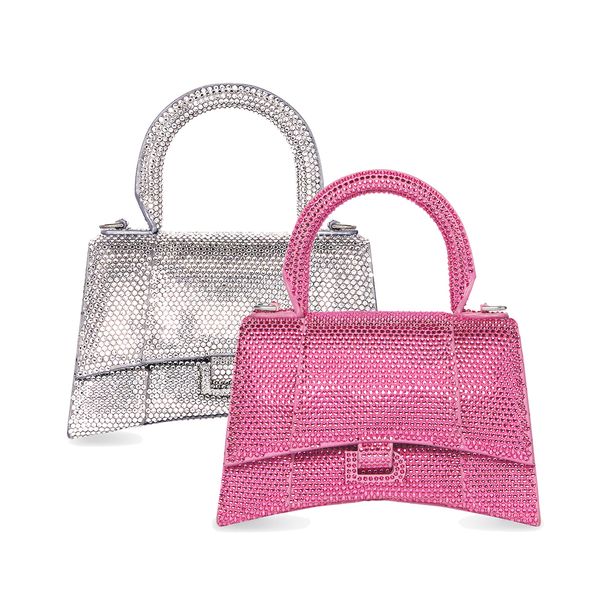 

handle inlaid rhinestone diamond shoulder bags genuine leather woman glisten clutch crossbody luxury fashion designer handbag strap hourglas