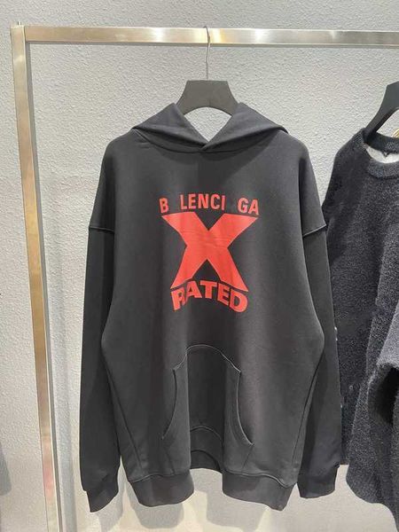 

men's hoodies sweatshirts high edition autumn and winter b family x letter printing men's women's loose hooded terry pullover, Black