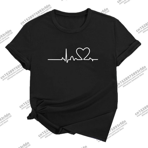 

women's t-shirt women funny heartbeat heart print t-shirts girl punk summer cartoon harajuku t shirt female y2k lady clothing 230510, White