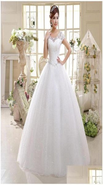 

in stock wedding dresses bridal beaded sequin crystal lace wedding dress ing tle cap sleeve long ball gown vestidos de novia drop 4098763, White