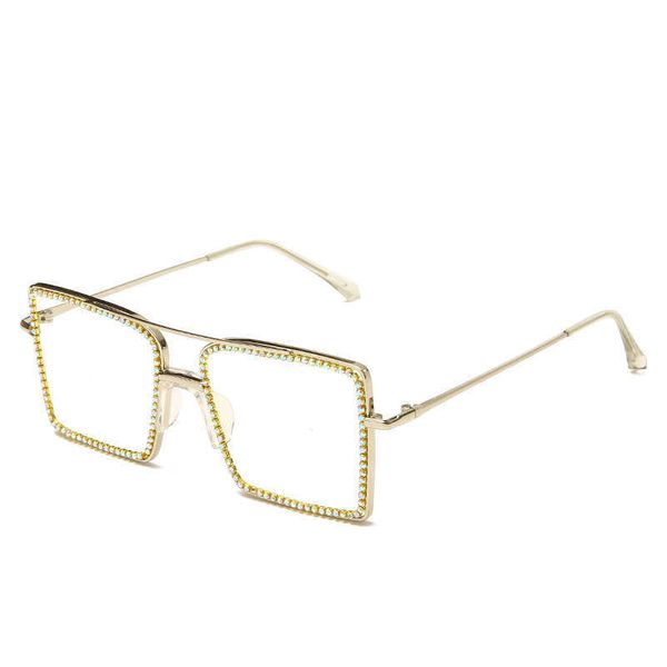 

1763 metal frame inlaid with diamond color lens glasses sunglasses, White;black