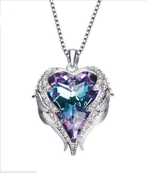 

wings heart crystal necklace angel wings pendant birthstone heart necklace jewelry for women original crystal ocean heart necklace6154233, Silver