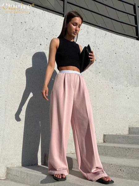 

women's pants capris clacive fashion loose gray pants for women casual elastic waist wide leg trousers lady elegant simple office woman, Black;white