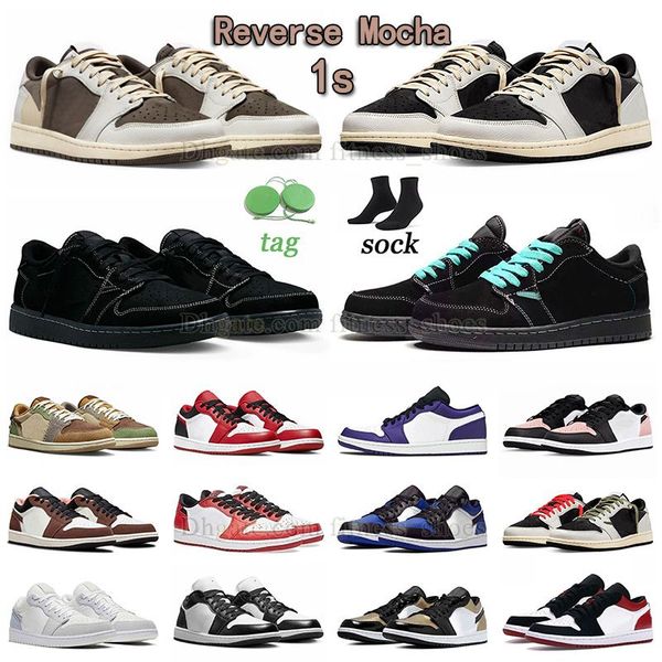 

new fashion basketball shoes jumpman 1 reverse mocha 1s black phantom sail black tiffany blue men women sneaker mocha brown bred toe panda c