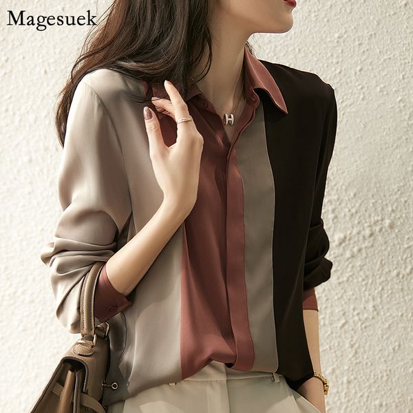 

womens blouses shirts vintage long sleeve satin blouse autumn polo collar button shirt elegant oversized loose clothing 181 230509, White