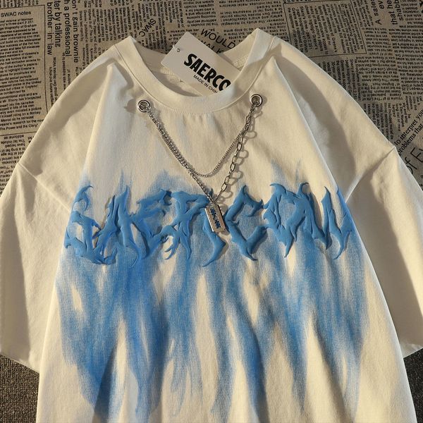

womens tshirt american street hiphop necklace short sleeve tshirt women ins loose size european style blast y2k 230510, White
