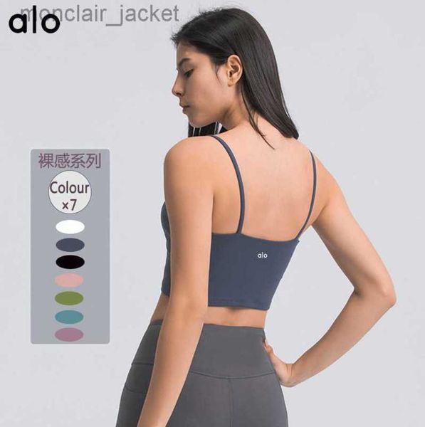 

desginer alo yoga sports bra women's tank with chest cushion thin shoulder strap beautiful back sling dress 23ssa, White