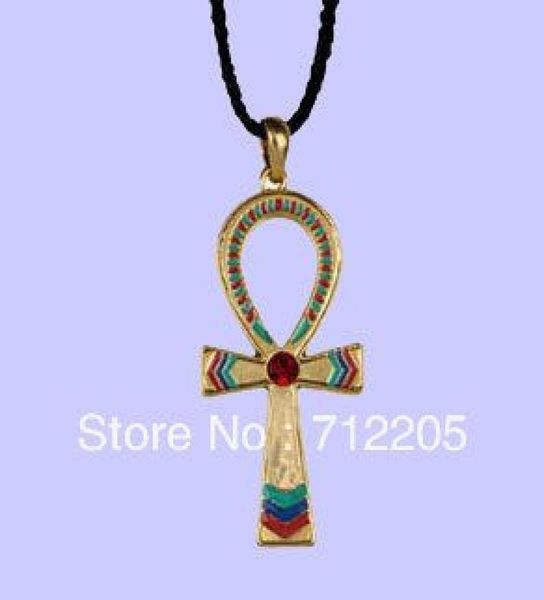 

fast selling gold egyptian ankh cross leather cord necklace5232964, Silver
