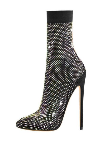 

2023 women039s boots spring and autumn new fashion one shoe two transparent fish net pointed slim heels rhinestone slim hi6507556, Black