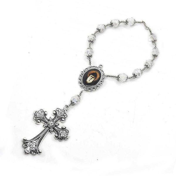 

accessories one end rosary bracelet crystal st. charble cross car decoration, Golden;silver