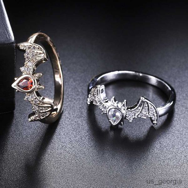 

band rings creative design personality zircon bat ring for men and women hip-hop trend style ring copper inlaid zircon bat animal ring, Silver