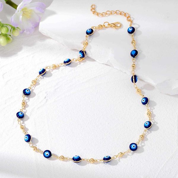 

personality geometry royal blue oil dripping eye bracelet trendy fashion devils necklace ornament, Golden;silver