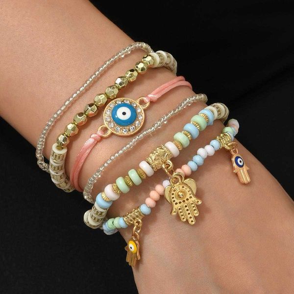 

bracelet devil strands eye palm 6 piece set bohemian beaded, Black