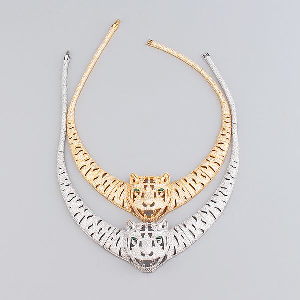 

gold wide leopard diamond choker necklace for women ladies trendy silver luxury tennis indian jewelry designer women jewlery party gifts wed, Golden;silver