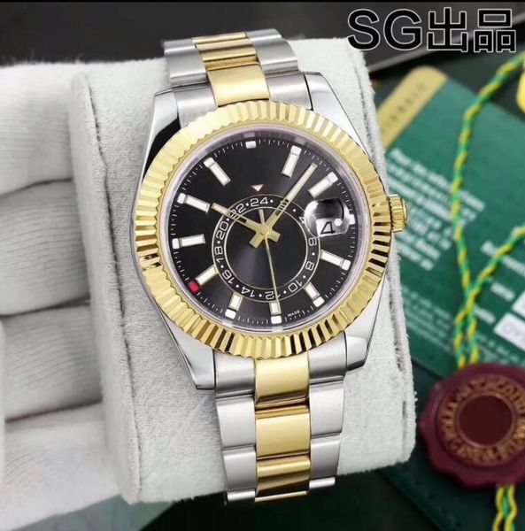 

rolexs sky dweller aaa 3a quality bands 42mm men watches sapphire glass with original green box 326636rb automatic oystersteel rolexwatch a5, Black;brown