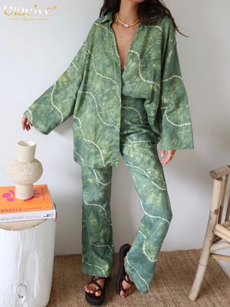 

women's two piece pants clacive fashion long sleeve shirt 2 piece sets women outfit elegant loose print pants set casual holiday trouse, White