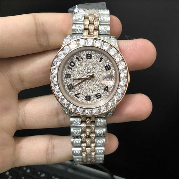 

designer mechanical watch r olexs full of diamond men's mechanical iced out hip-hop rap style fashion digital scale handmade inlaid sta