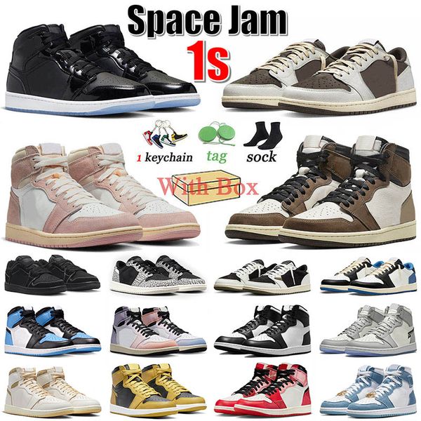 

ts x 1s with box basketball shoes jumpman washed pink 1 mid space jam high low reverse mocha black phantom olive men women sneakers