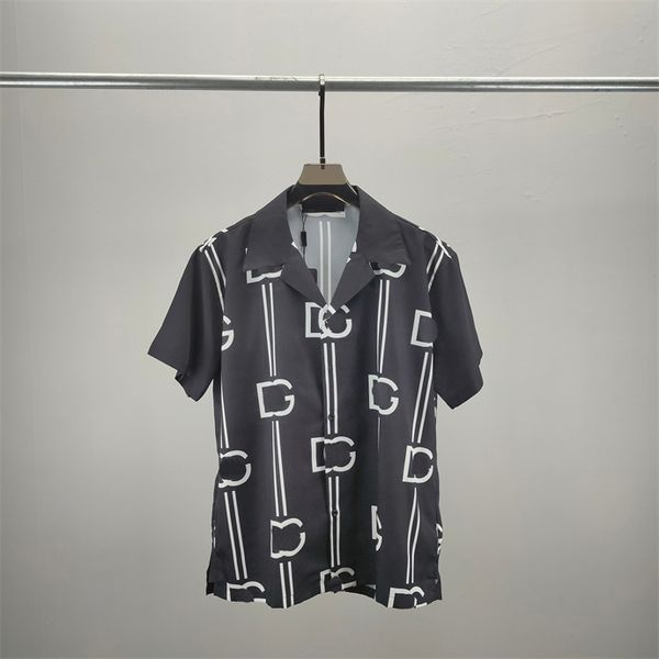 

3 luxury designers shirts men's fashion tiger letter v silk bowling shirt casual shirts men slim fit short sleeve dress shirt -3xl#918, White;black