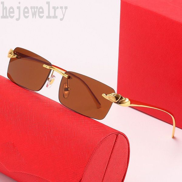 

square designer sunglasses frameless sun glasses gradual change color creative lentes de sol leopard head mens sunglasses gold plated leg fa, White;black