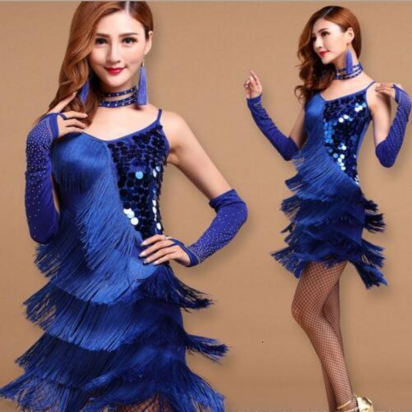 

skirt elegant unequal women girls sequin fringe tassel skirt ladies latin tango ballroom salsa dance dress 230511, Black;white