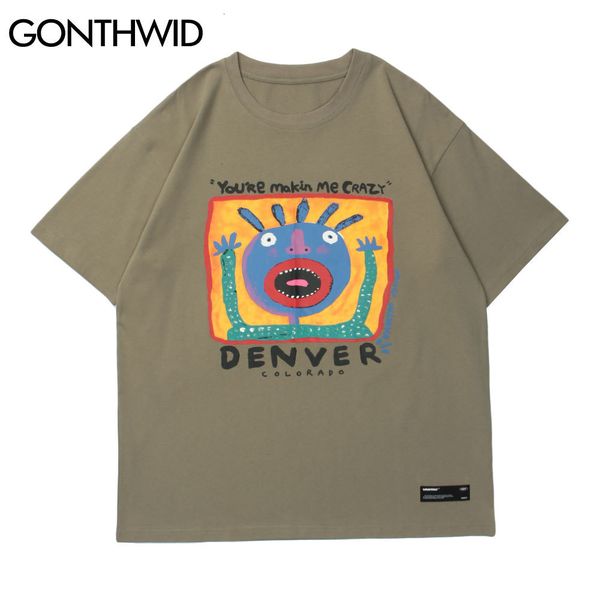 

men's t-shirts gonthwid short sleeve tees hip hop men streetwear funny cartoon print cotton t-shirts fashion casual harajuku loose tshi, White;black