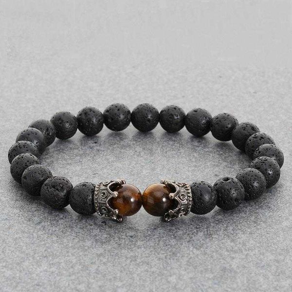 

ornament retro easy strand matching stretch bracelet alloy double crown beaded wholesale men, Black