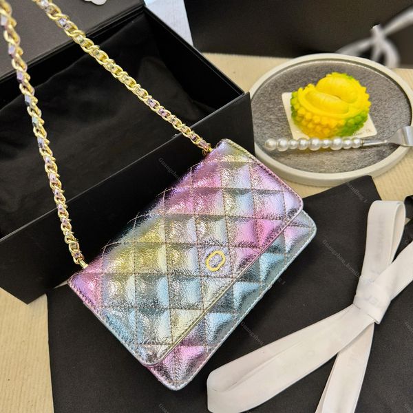

designer bags mini flap dyed rainbow gradient metal bags evening bag shinning leather shoulder bag crossbody bag