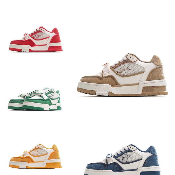 

2023 designer kids sneaker virgil trainer casual shoes boys girls calfskin leather abloh white green letter overlays platform fashion luxury