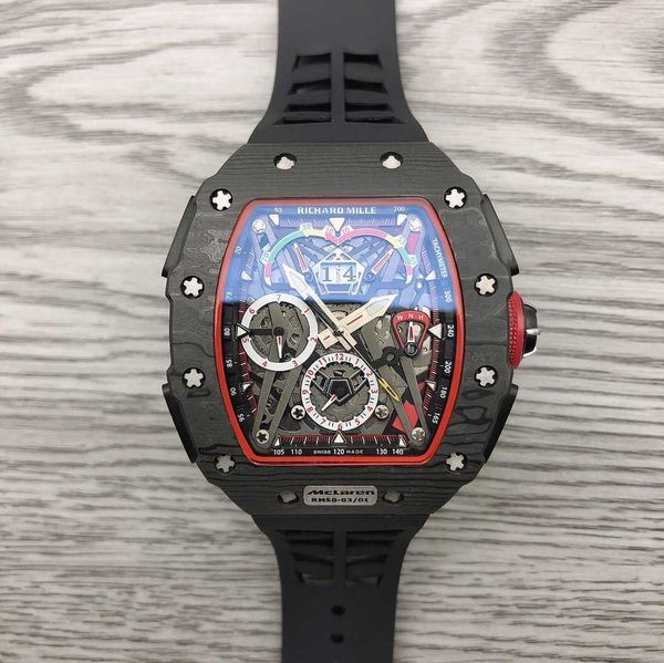 

super mechanical chronograph wrist watches rm50-03 men's series carbon fiber multi-function rakish style designer amazing high quality, Slivery;brown