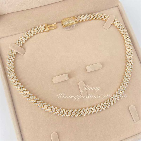 

2021 iced out luxury jewelry 10mm stone vvs moissanite diamond 10k real gold cuban necklace, Silver