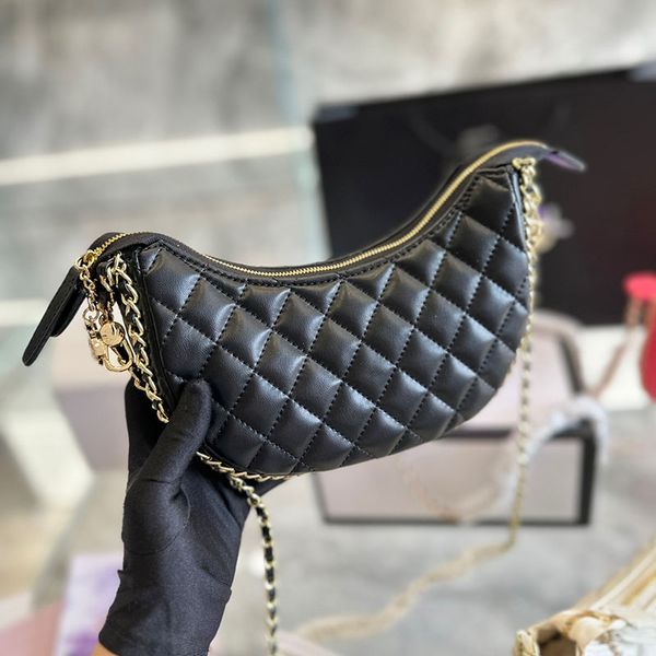 

mini shoulder bag trend women fashion crescent bag metal letter leather hardware matelasse chain designer bag crossbody luxury handbag coin