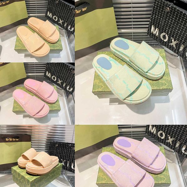 

2023 women's double g slide sandal designer multicolor platform slippers macaron candy color printing jacquard fabric canvas rubber sol, Black
