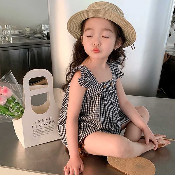 

clothing sets summer clothes for girls plaid pattern clothes girls vest + short tracksuit girl toddler children's costume aa230510, White