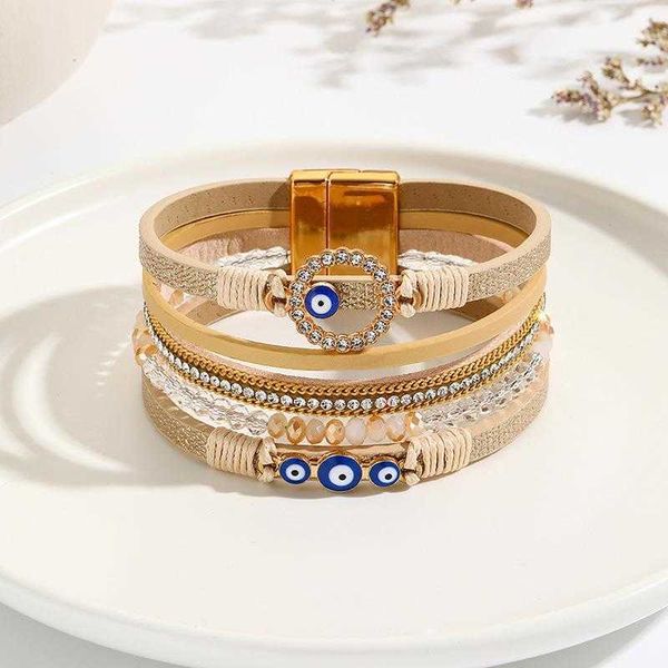 

bohemian bracelet hand woven pu leather alloy magnetic snap ladies, Golden;silver