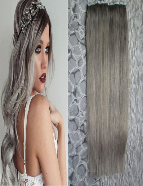 

brazilian virgin straight silver gray hair extensions 120 pieces tape in extensions human hair 300g human hair tape extensions9069246, Black