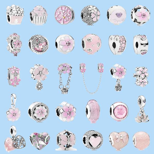 

925 sterling silver charms for pandora jewelry beads pink peach blossom butterfly love series bead pendant original beads, Black