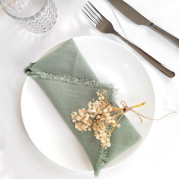 Table Napkin 10PCS Sage Green Tassel Cloth Napkins Linen 40x40cm Delicate for Dinners Parties Wedding Decoration Christmas Easter Valentine 230511