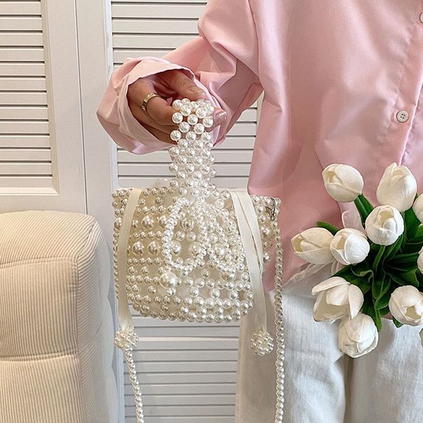 

evening bags mini pearl for women handmade vintage woven beaded banquet party shoulder female wedding luxury womens purse 230510