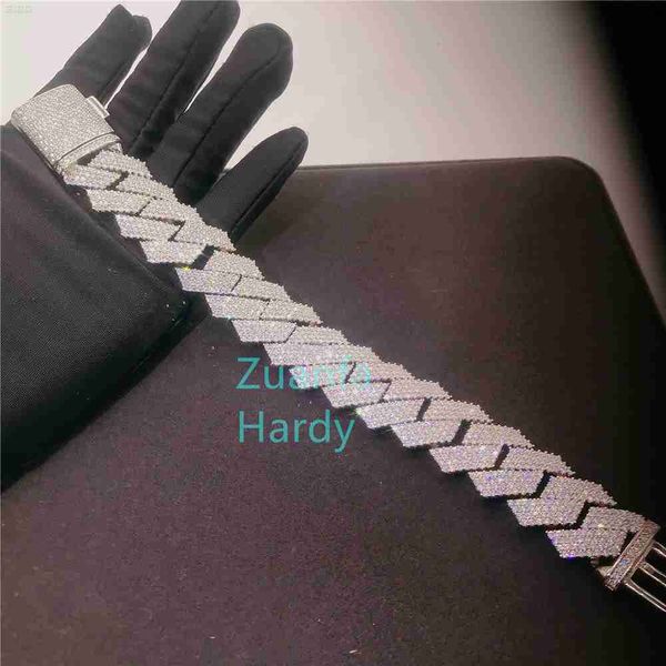 

shining men bracelet 18mm 4 rows moissanite diamond iced out cuban link bracelet, Silver