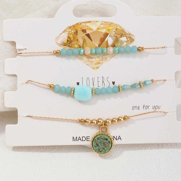 

bracelet bohemian style light blue beads personality alloy, Golden;silver