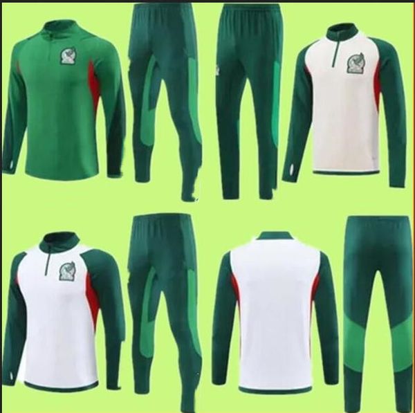 

2022 2023 mexico tracksuit training suit raul chicharito lozano dos santos football tracksuits kids men kit set half zip sportswear soccer j, Black