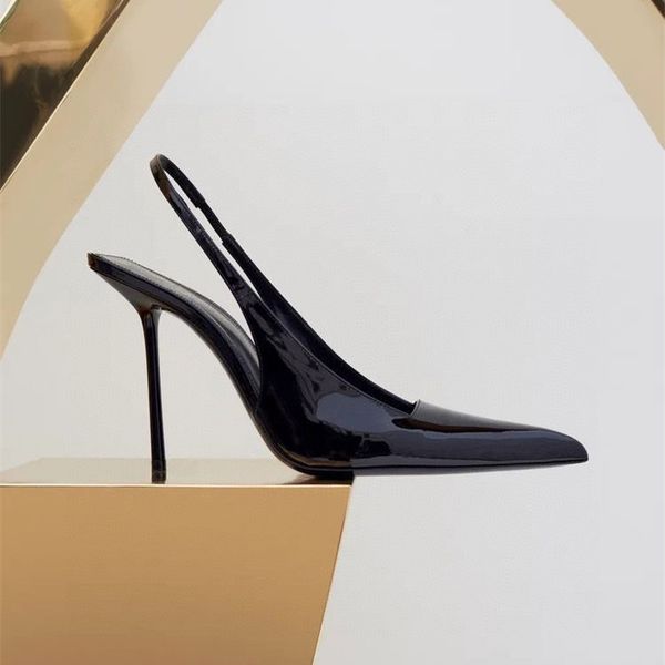 

summer lady women sandals black patent genuine leather strap strappy slingback high heels sandalias de las mujeres zapatos mujer sandals sho