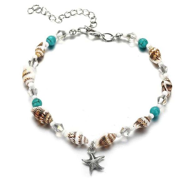 

conch bead yoga anklet bracelet beach starfish pendant shell crystal beads foot ornaments, Golden;silver