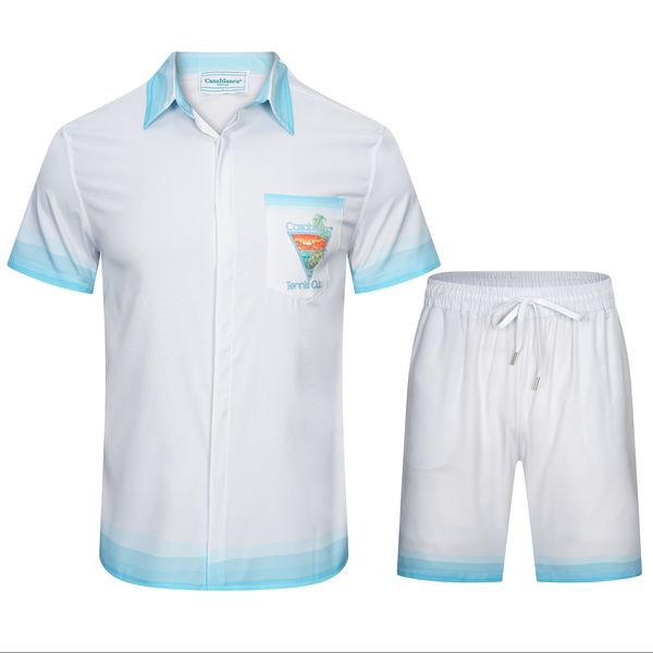 

fanglue casablanca 23ss white blue cactus tennis court couple summer short sleeve shirt  l xl 2xl 3xl, White;black