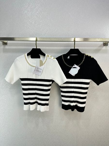 

429 2023 runway summer brand same style sweater short sleeve pullover crew neck white black fashion clothes womens weilanv990