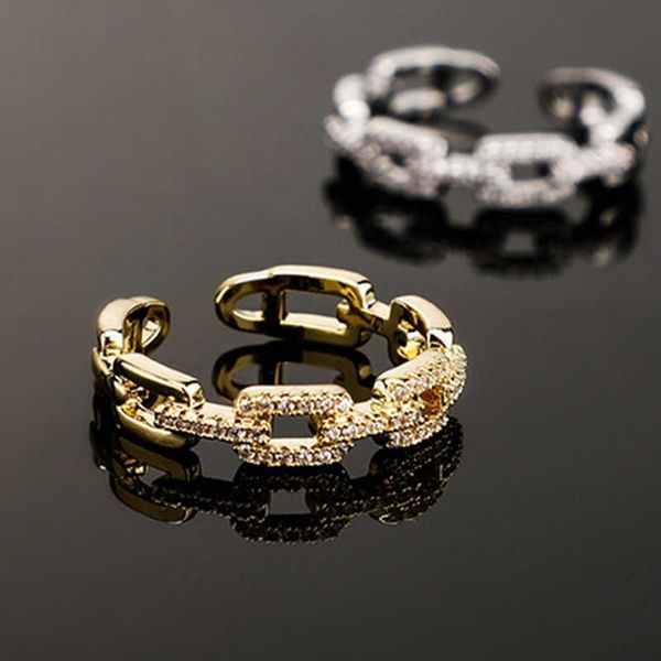 

geometric open cuff cuban zircon band ring adjustable opening hollow hip hop wedding finger rings for men and womensversatile ring personali, Silver