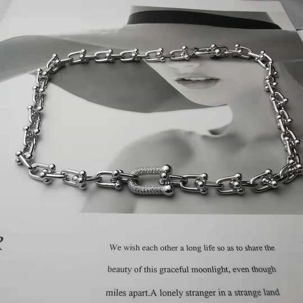 

latest men's and women's pendant necklace fashion designer design stainless steel stud diamond necklace rose gold holiday party, Silver