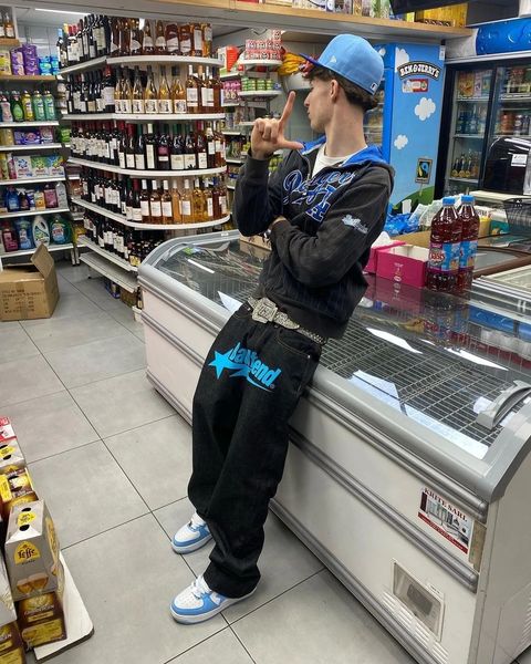 

mens jeans y2k badfriend hip hop letter printed black pants men women fashion casual rock wide foot baggy trouser streetwear 230511, Blue
