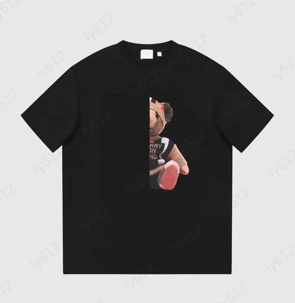 

casual black designer mens t shirts fashion classic brown three-dimensional digital bear print design loose fitting cotton round neck t-shir, White;black